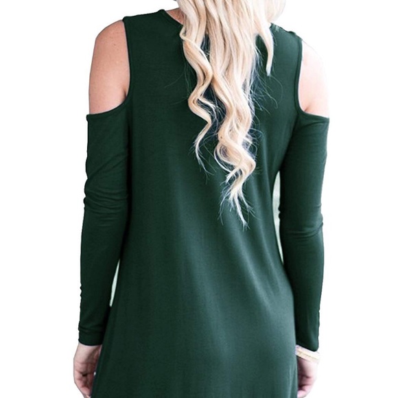 Cold Shoulder DARK GREEN Woman’s Swing Dress *NWT* - Picture 4 of 4